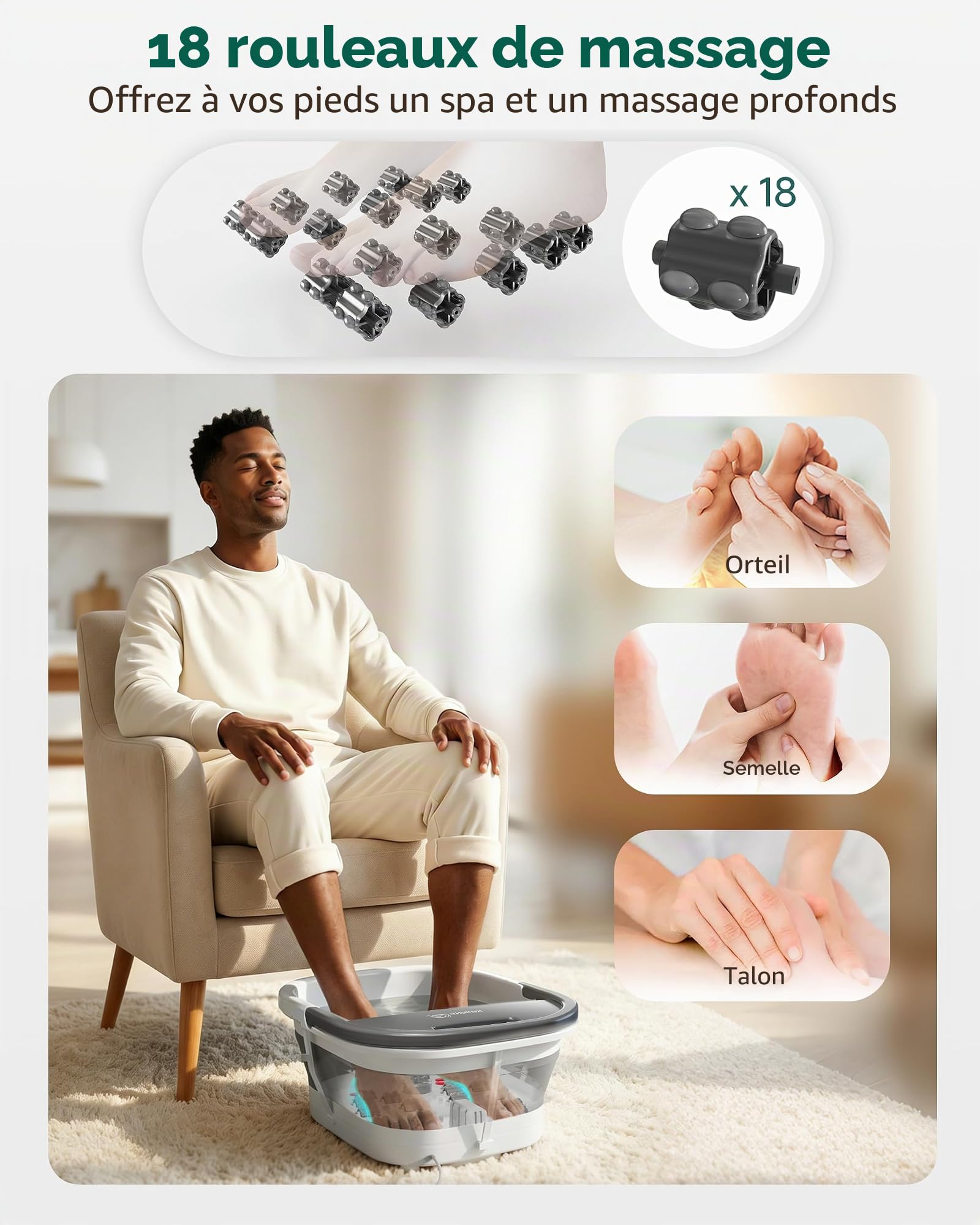 Snailax Bain de Pieds Massant Chauffant, Bain de Pieds Électrique Pliable avec Bulles et Massage Vibrant, Température Réglable de 25 à 42°C, Spa pour les Pieds, Cadeau pour Femme et Homme
