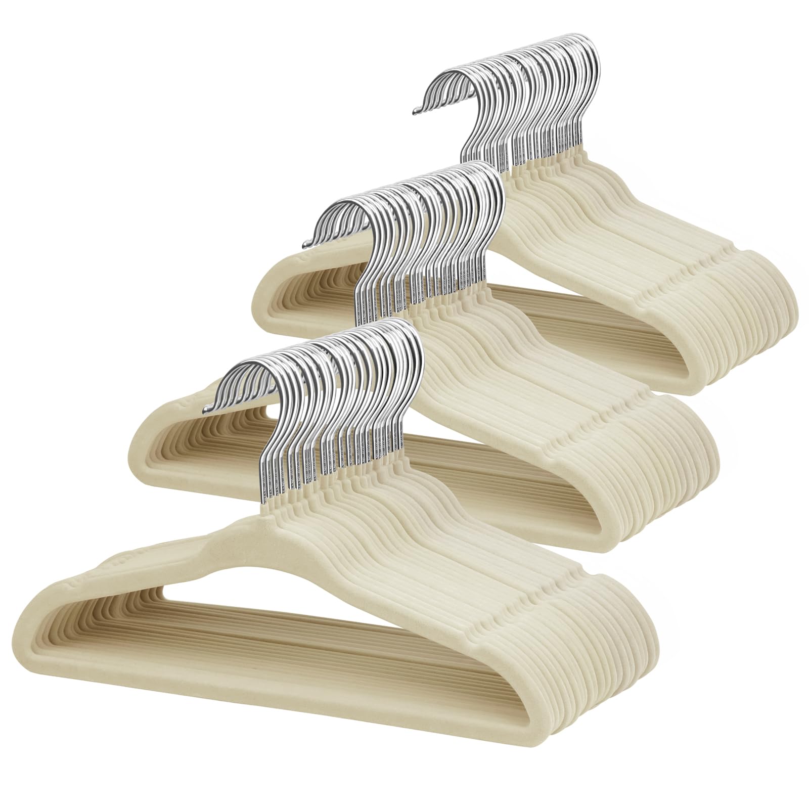 Cintres antidérapants enfants fins en velours beige pour haut de garde-robe bébé et garçon