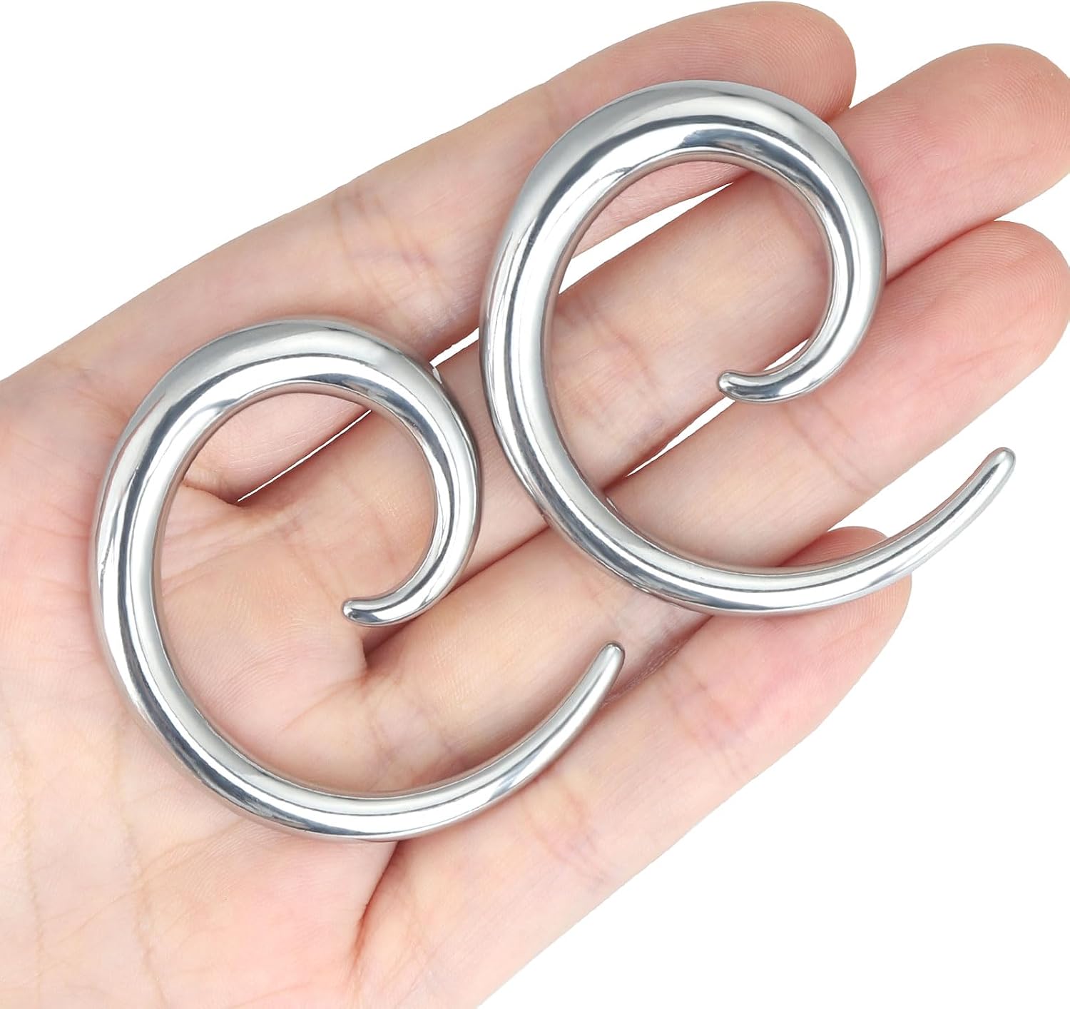 Qmcandy 2pcs Stainless Steel Spiral Ear Plugs Hanger Ear Tapers Ear Weights Piercing Gauges 12g 8g 6g 4g 2g 0g