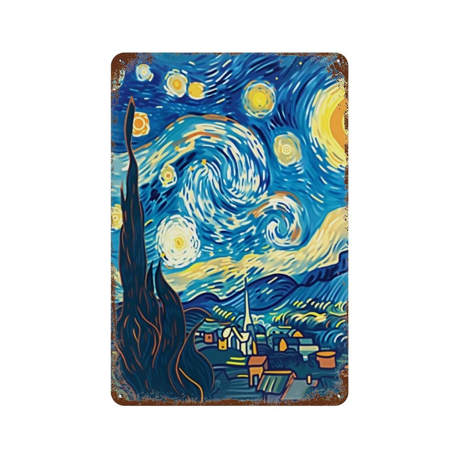 YHGERTKU Modern Starry Night Illustration 04 Wall Retro Iron Vintage Art Metal Tin Sign Poster Modern Decor for Living Rooms30x20cm