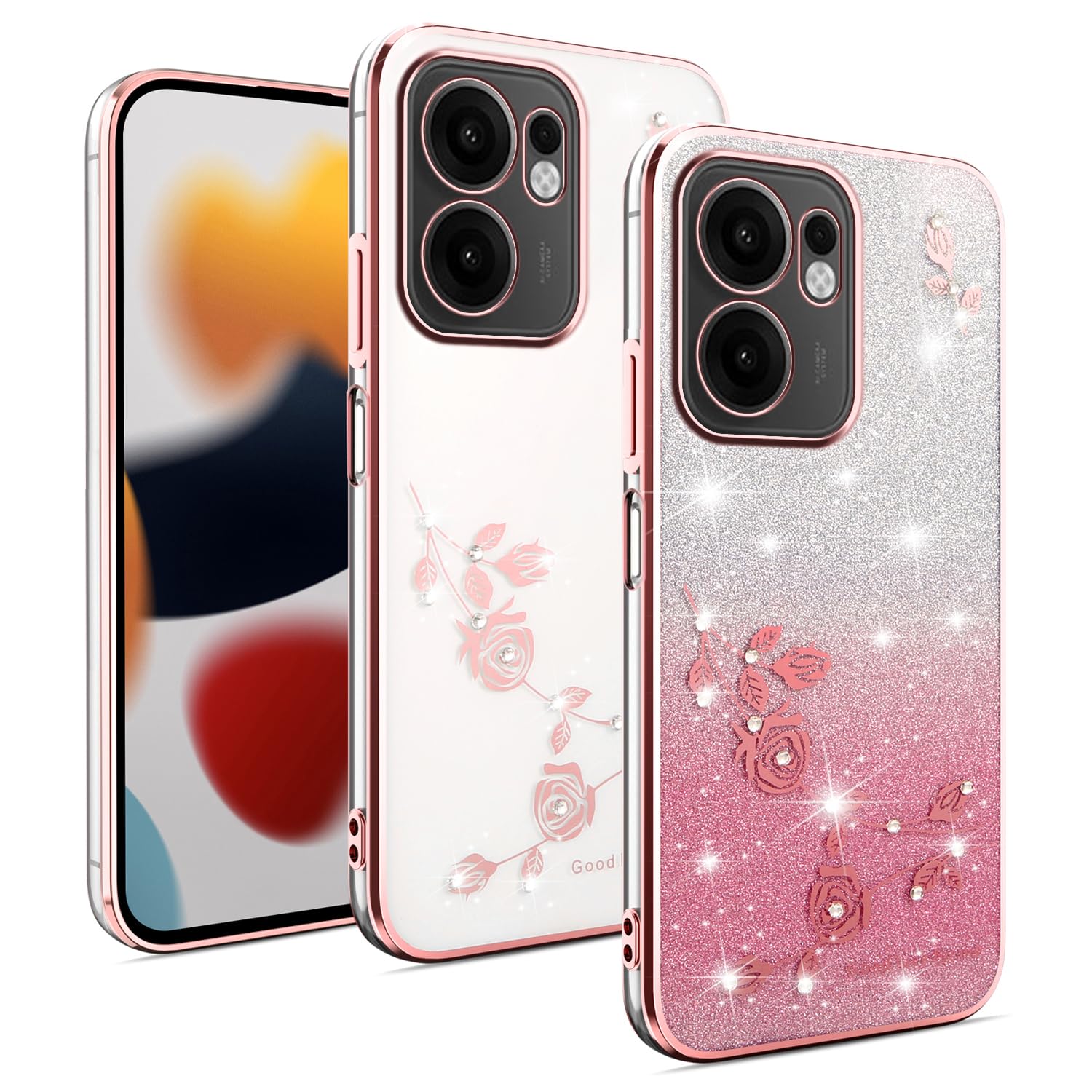 YUEQIN Glitzer-Handyhülle Für Oppo Reno13 F – Transparent Mit Libellen-Ständer, Stoßfest & Bling-bling