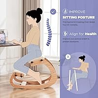 Vista 13 de Silla ergonómica, mecedora ajustable para oficina en casa, silla de oficina de madera para aliviar el dolor de espalda, gris