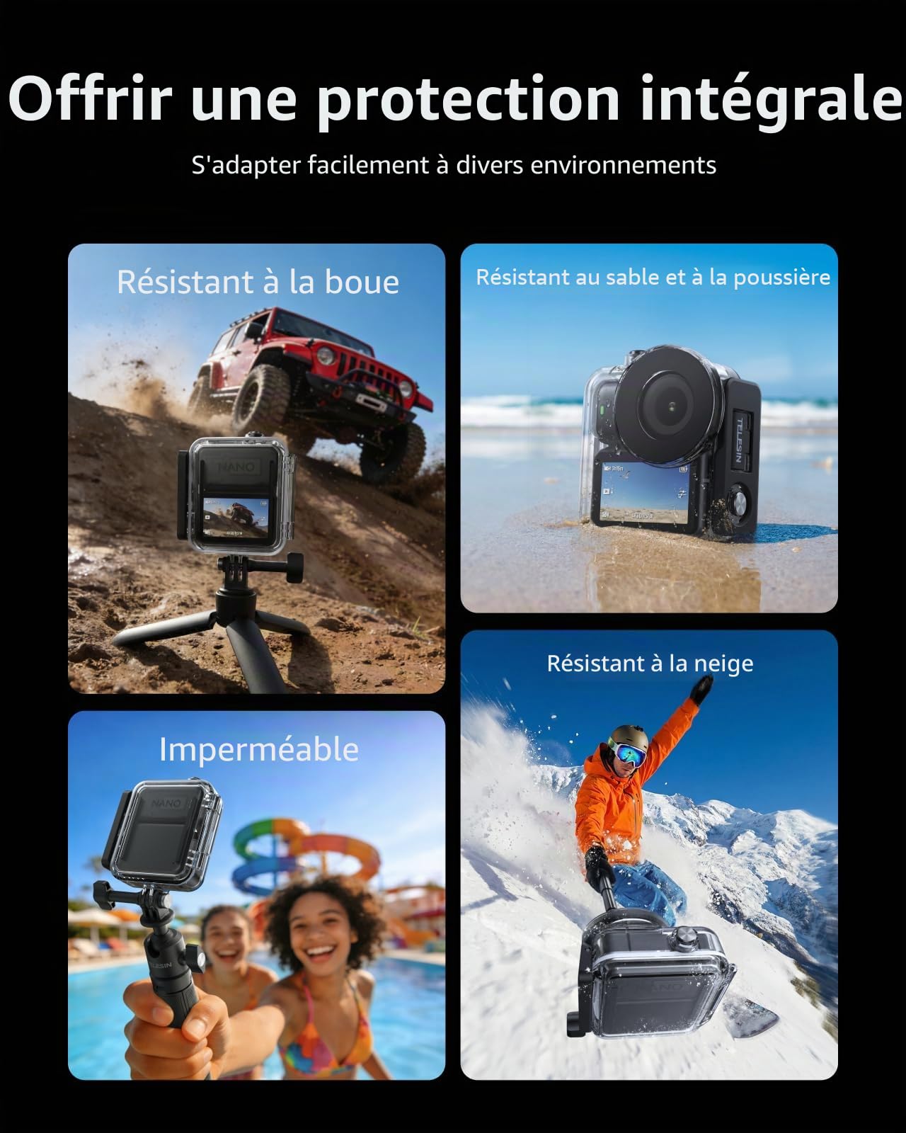 TELESIN Coque étanche pour DJI Osmo Nano, Caisson sous‑Marin 60m/196ft avec Feuilles Anti-buée, Accessoire pour plongée, Snorkeling, Surf