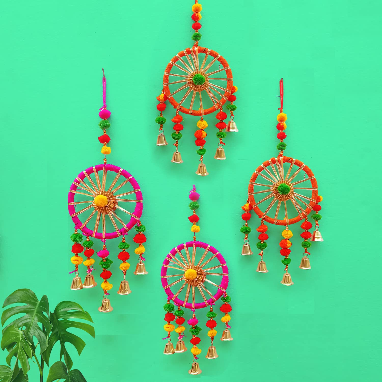 Amazon Brand - Umi Pom Pom Rajasthani Wall Door Hanging Latkans Toran, Round Pom Pom Hanging with Bells Strings for Office, Door, Window, Haldi, Mehndi, Wedding Festival Decoration Items (4 Pieces) (B0CYHJJ6QP) Amazon Price History, Amazon Price Tracker