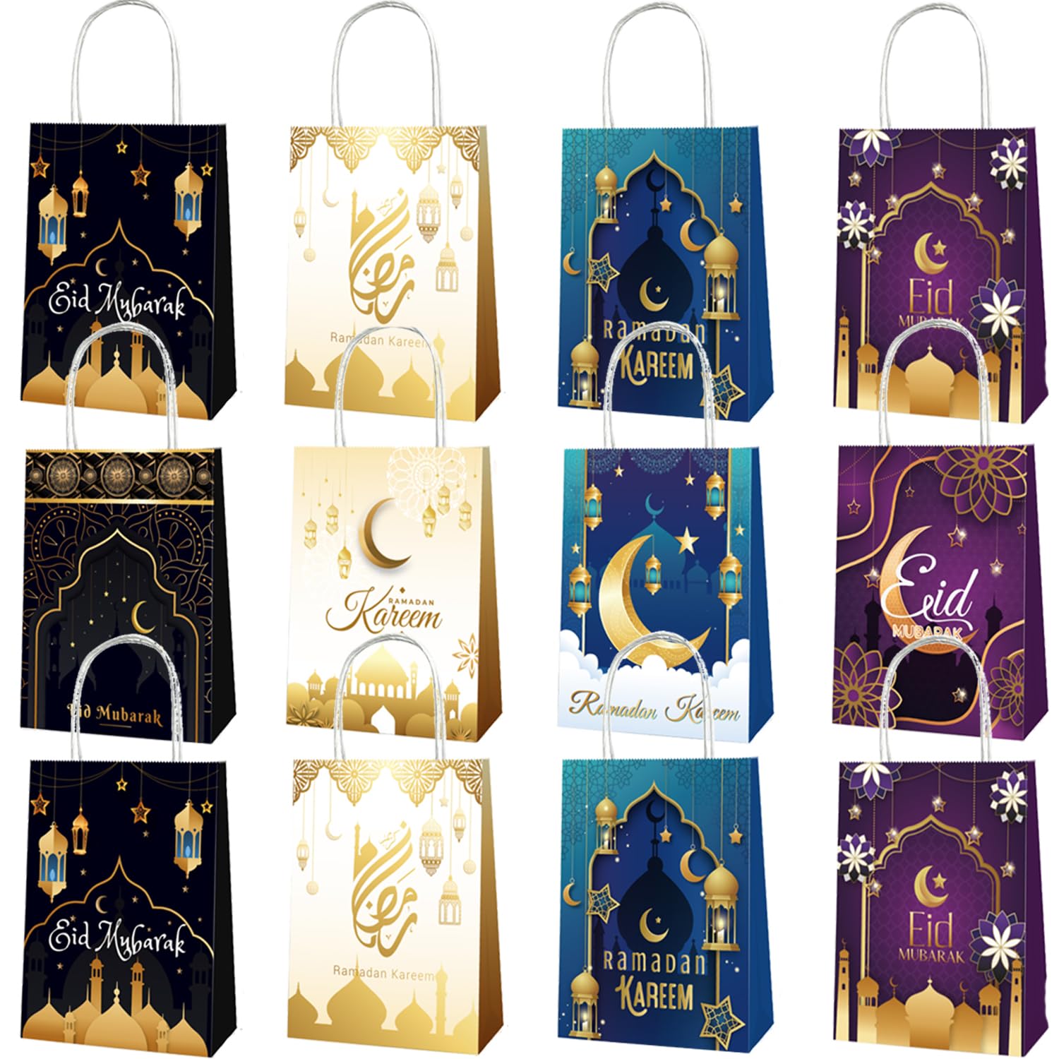 Yoawllty Ramadan Kraft Paper Gift Bags 12 Pcs Ramadan Themed Party Gift Bags Ramadan Decorations Paper Party Bag for Eid Theme Party, Party Supplies