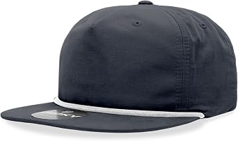 5 Panel High Profile Relaxed Cotton Blend Rope Hat, Navy/White