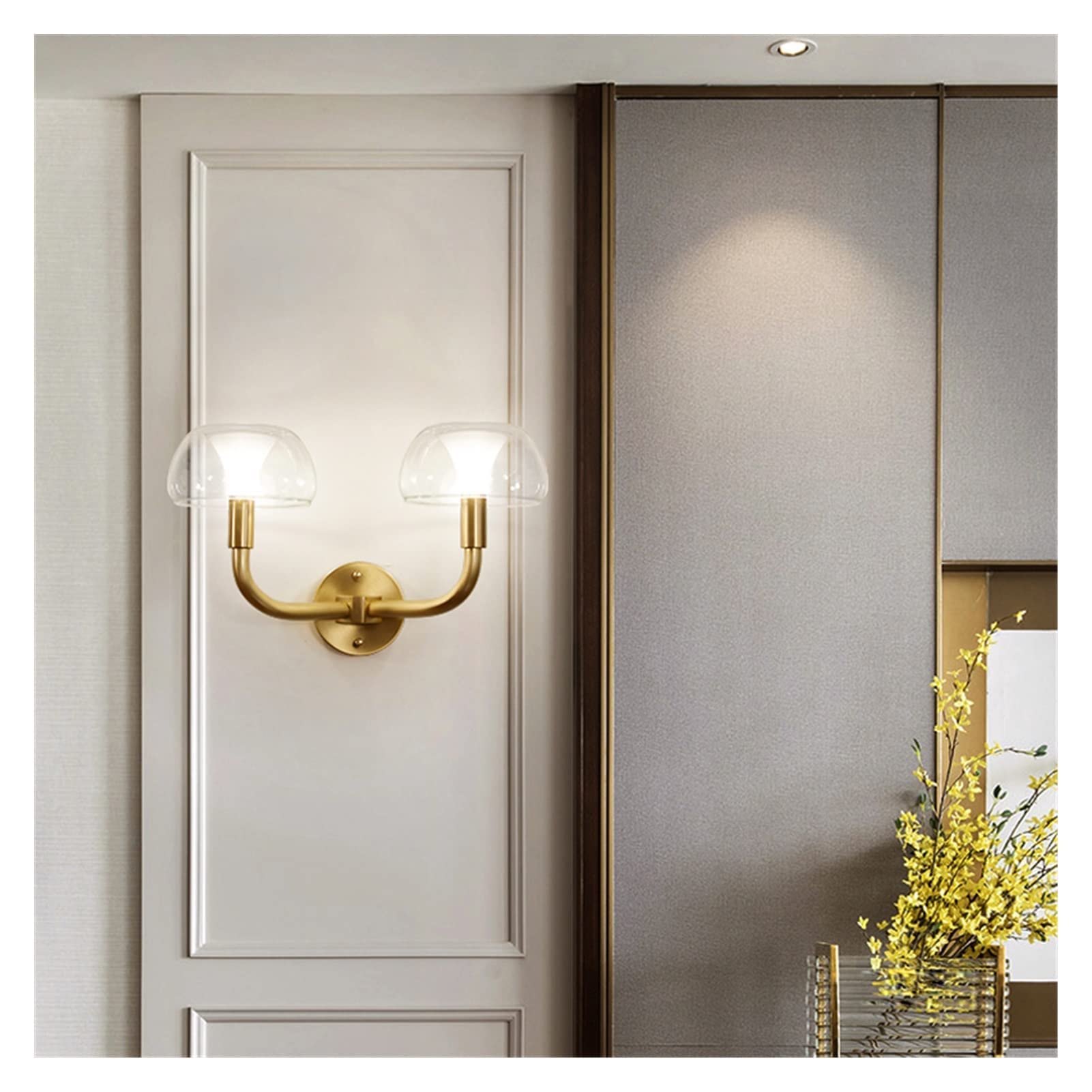 ZTCHSENZT Wall Sconces, Copper Wall Lamp Mushroom Glass Lampshade Bedside Lamp Bedroom - Style Minimalist Wall Lamp Creative Aisle Lamp,White-Cool White