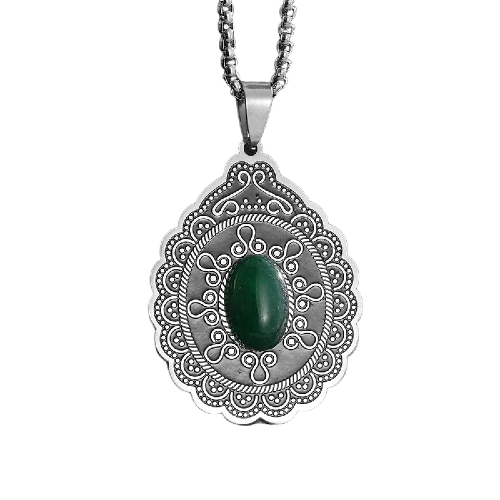 Collier pendentif pétale ovale plat en acier de synthèse style multicouche - 7