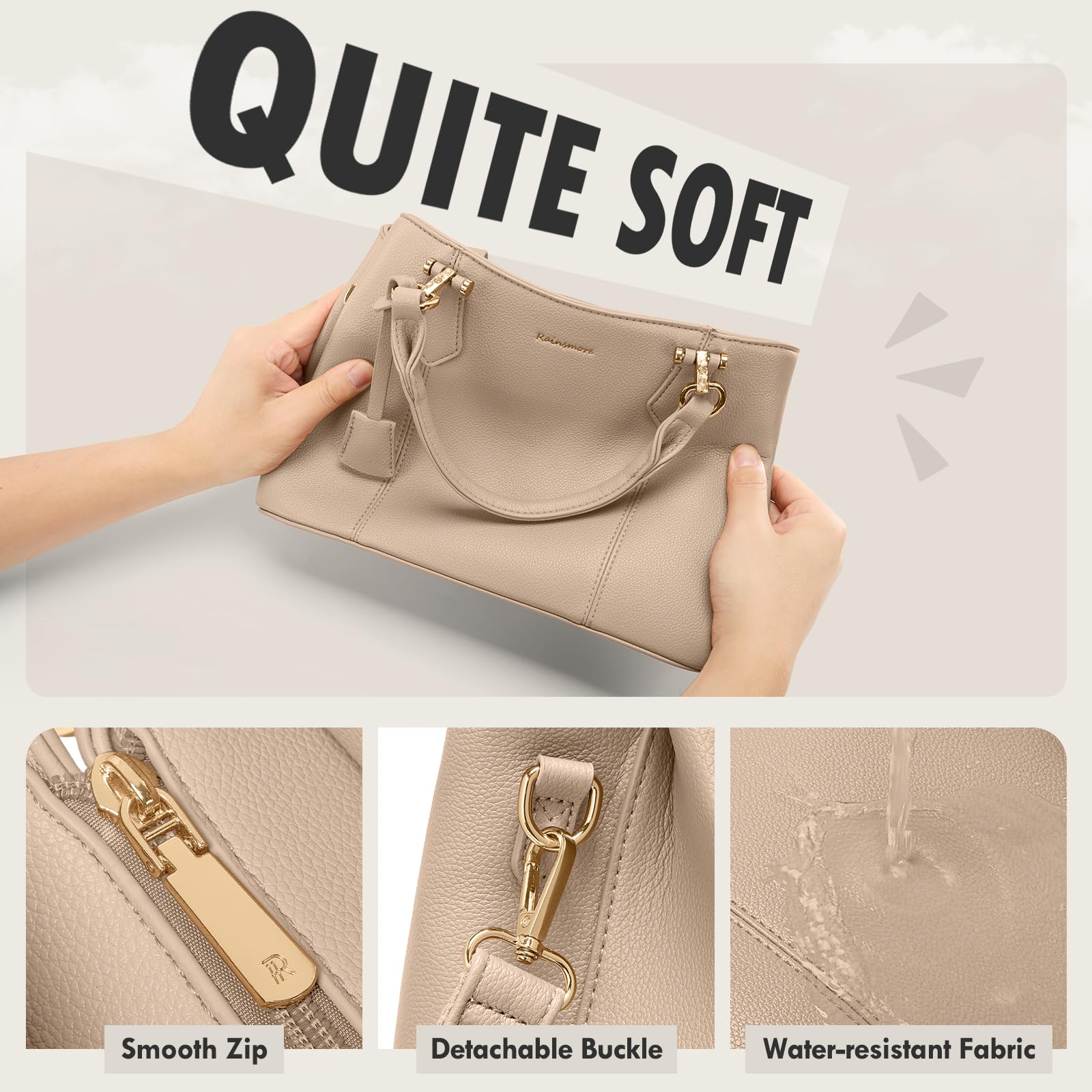 RAINSMORE Sac a Main Femme Cuir PU Sac à Main Bandoulière Elégant Sacs à Main Cabas Femme Fourre Tout pour Université Travail Voyage