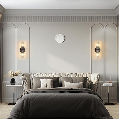 Miniatura 3 de Moderno juego de apliques de pared negros de dos dormitorios, apliques de pared de cristal para interiores, iluminación de pared, apliques de sala
