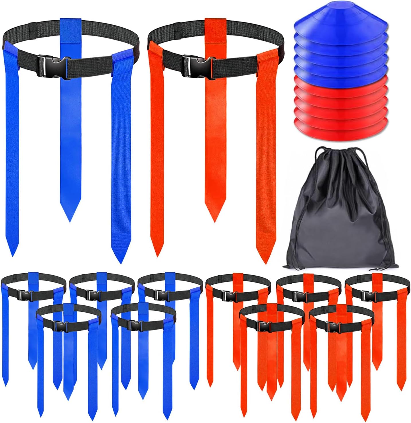 Flag Football Belts, 10 Sets Adjustable Flag Football Set, Flag Football Flags Training Set Include Cones, Storage Bag