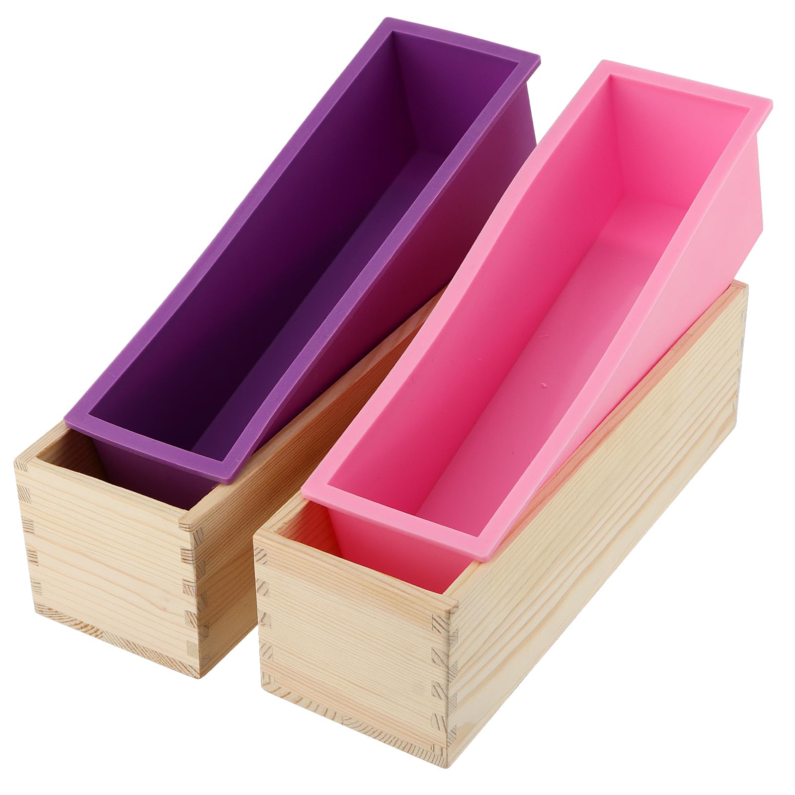 ZOENHOU Lot de 7 moules à savon rectangulaires en silicone avec trancheuse ondulée en acier inoxydable et trancheuse droite, kit de fabrication de savon rectangulaire en silicone avec boîte en bois