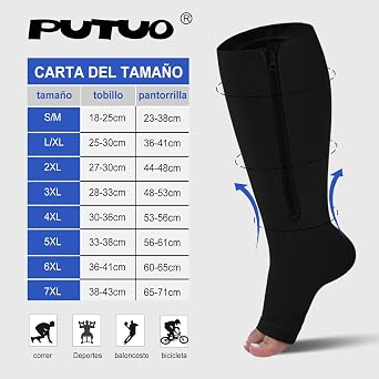 PUTUO Compression Socks Large Size: Compression Socks with Zipper Open Toe for Men and Women 1 Pair