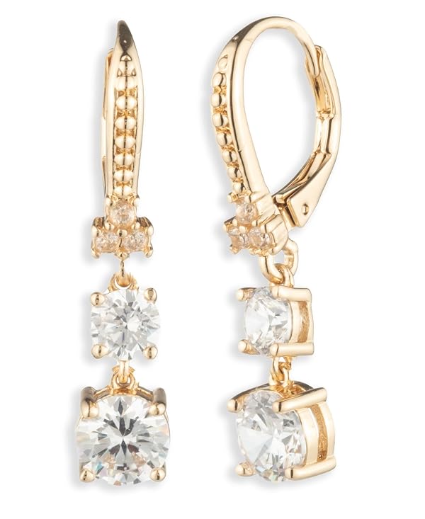 Marchesa Gold Tone and Clear Crystal Double Drop Earrings with Leverback Closure by Marchesa - Used condition - US$14.59