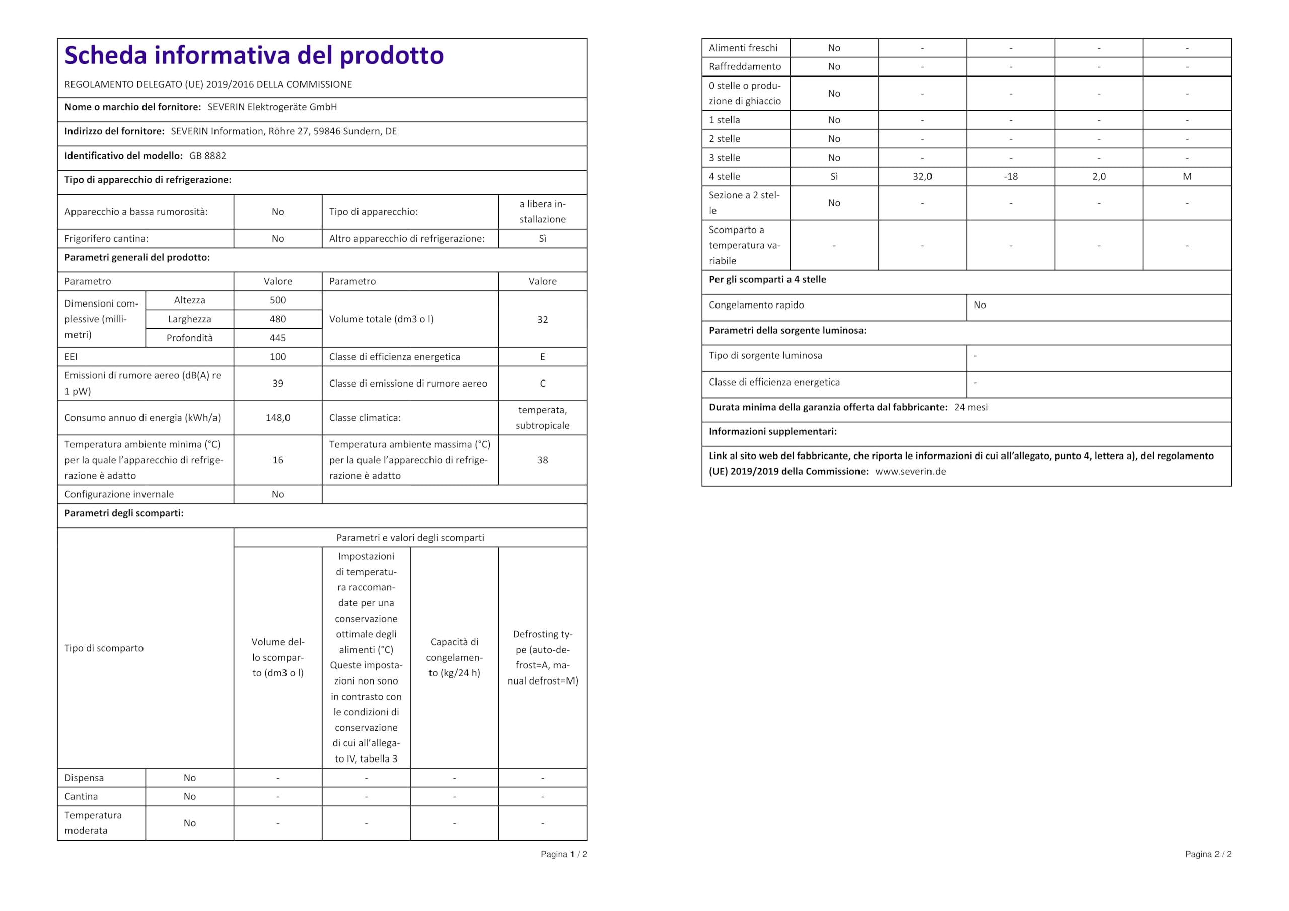 Mini Frigo-Freezer Sirge 32L - Doppia Funzione, Classe Energetica E, Compatto Per Ufficio O Camper