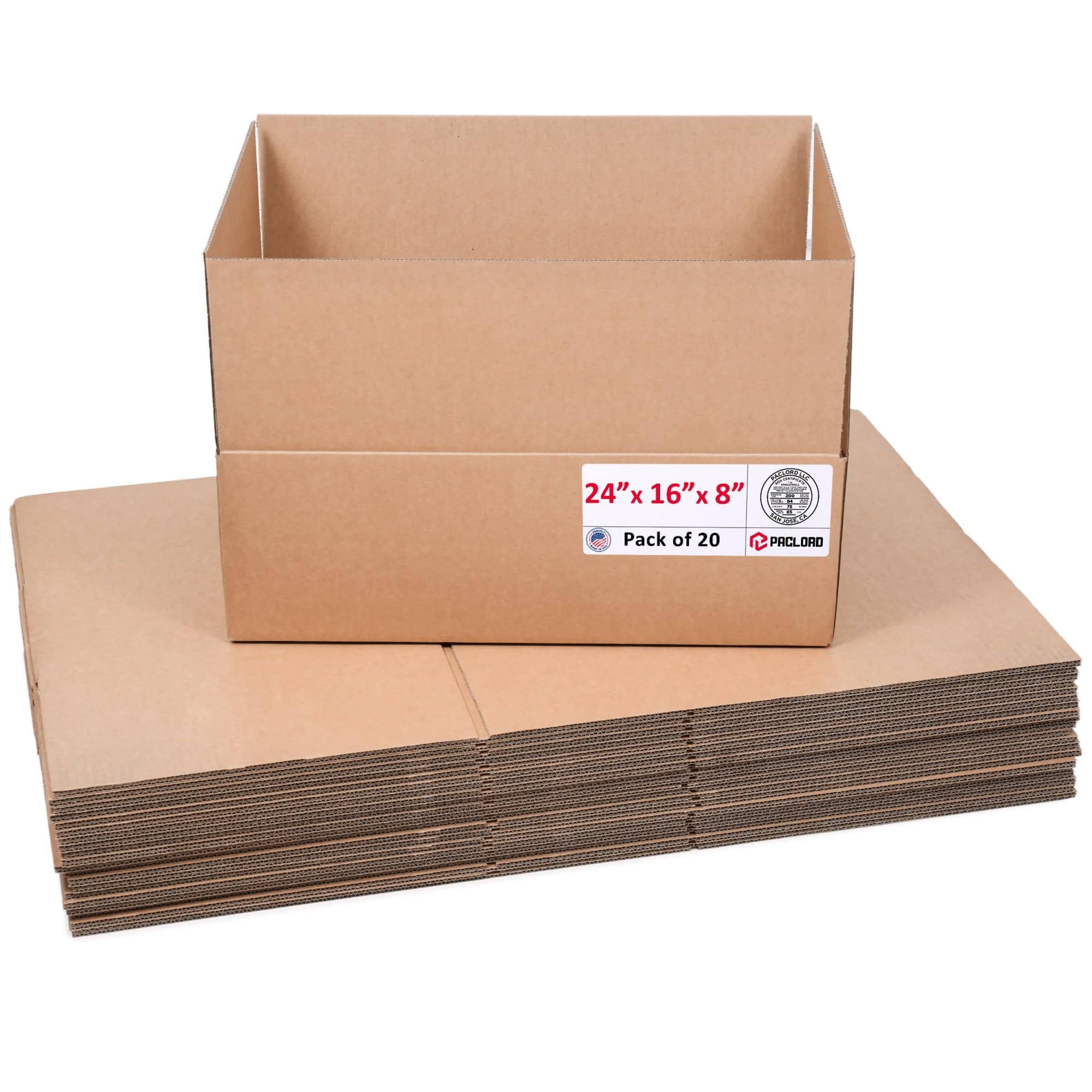 Large Cardboard Boxes 24"L x 16"W x 8"H (Pack of 20) - USA-Made Packing Boxes for Moving, Shipping, or Storage - USPS, UPS, FedEx Approved - Professional Packing Supplies for Moving | USA-Made Packing Boxes for Moving, Shipping, or Storage - USPS, UPS, FedEx Approved - Professional Packing Supplies