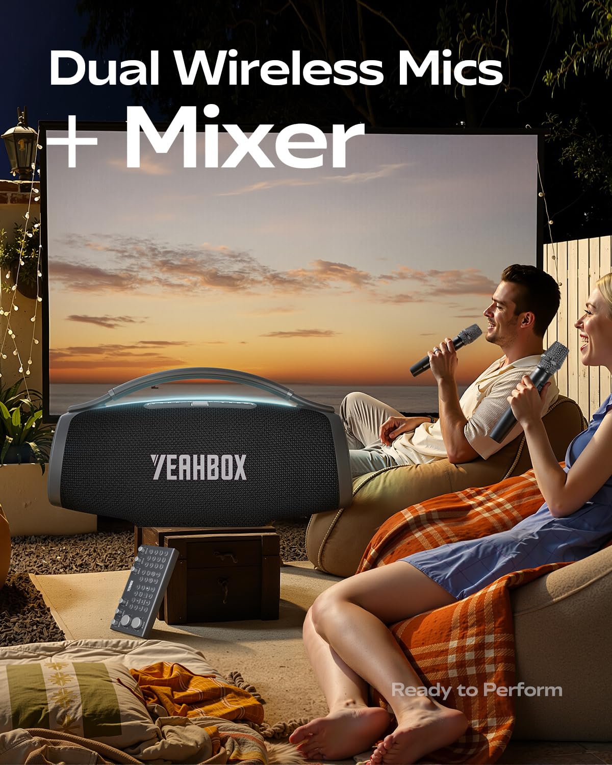 YEAHBOX Sonic Boom Ultra K Enceinte Karaoke Bluetooth avec 2 Micros sans Fil, 320W RMS, Système Audio 3 Voies 5 Haut-Parleurs, HDMI Arc, Lumières RGB, Enceinte de Soirée Portable (Blanc)