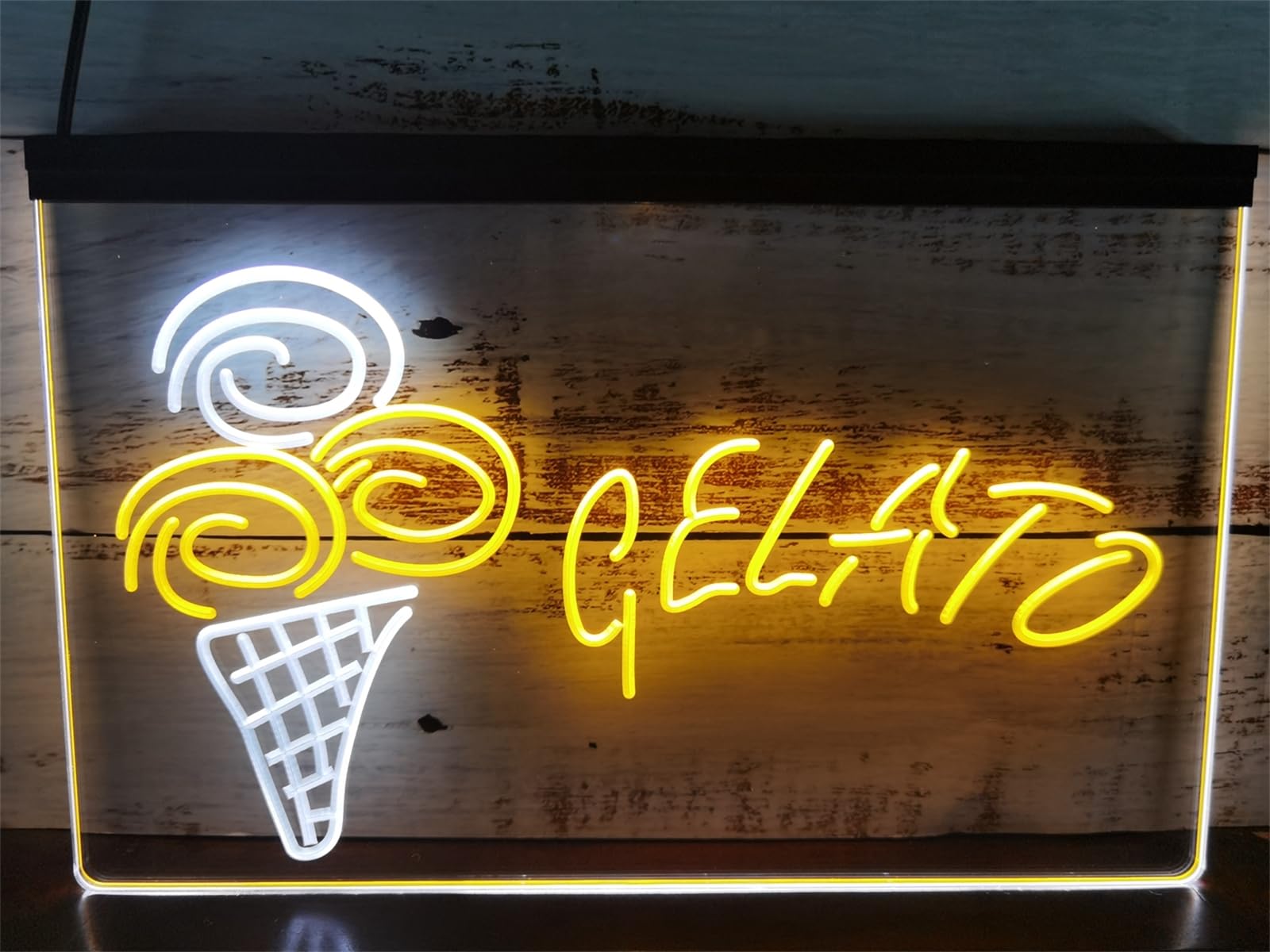 REWIS Gelato LED Neon Signs, USB Powerd 3-Level Dimming Neon Lights, for Ice Cream Shop Ads Decor,White Yellow,40x30cm