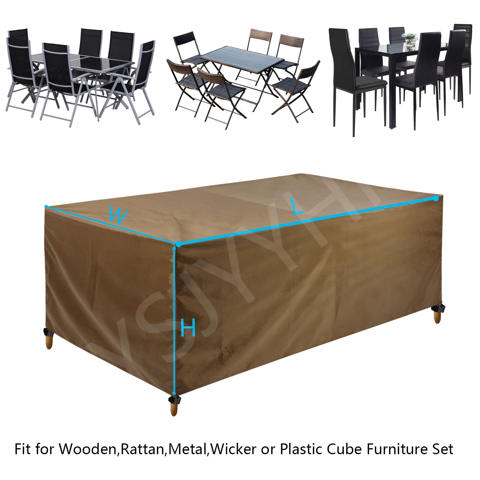 Copertura impermeabile per mobili da giardino, 200 x 160 x 75 cm, anti UV, per sedie rettangolari da esterno, marrone