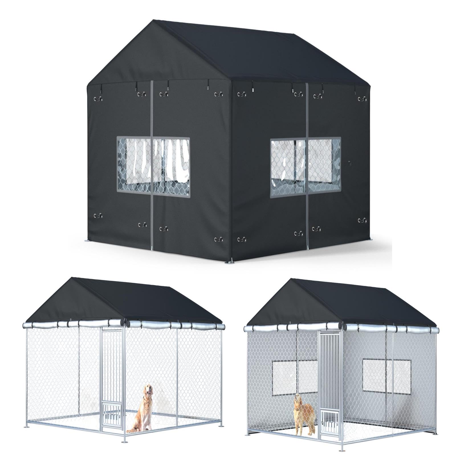 Outdoor Dog Kennel Cover 6.76 ft X 6.76 ft X 5.8ft Outdoor Heavy Duty Dog Kennel Mesh Cage Cover - Waterproof & Dustproof - 600D?79 in x 79 in Kennel Covers Sold Without Frame only?