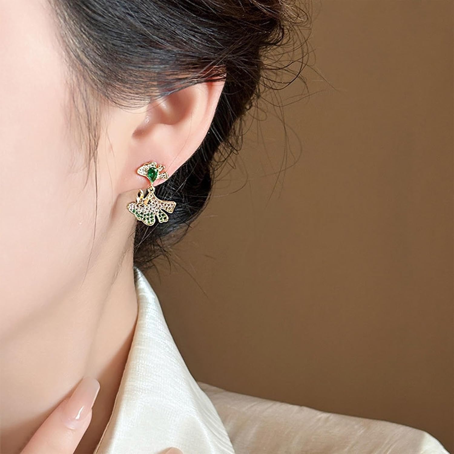 Bohemian Leaf Drop Earrings Gold Leaf Earrings Green Crystal Leaf Earrings Leaf Dangle Earrings Vintage Plant Earrings Jewelry for Women Gifts - Image 7