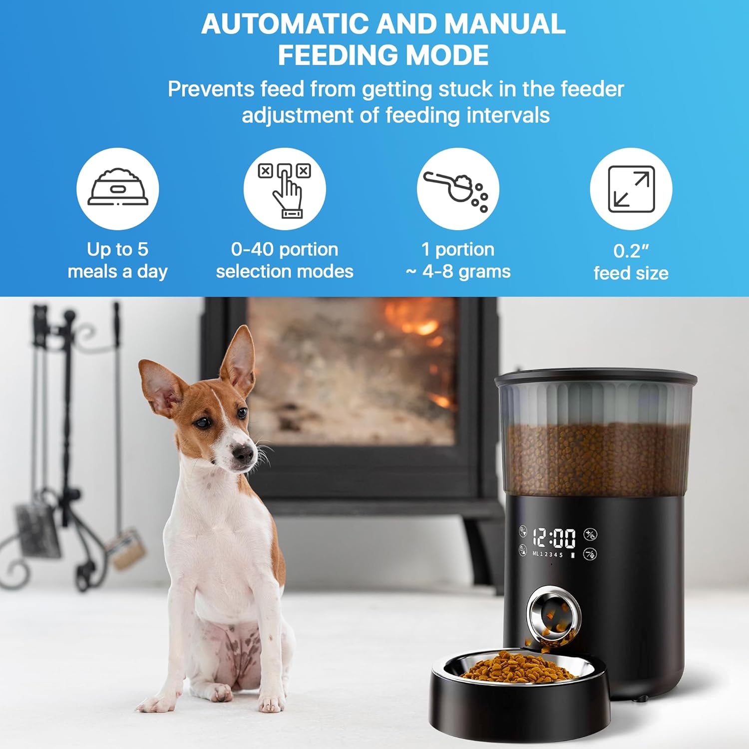 Automatic Cat Feeder, 6L Dry Food Dispenser, 2.4GHz App Control, Up to 15 Meals, 1-50 Portions, Voice Recording, Secure Lid, Detachable Tray, for Cats and Dogs