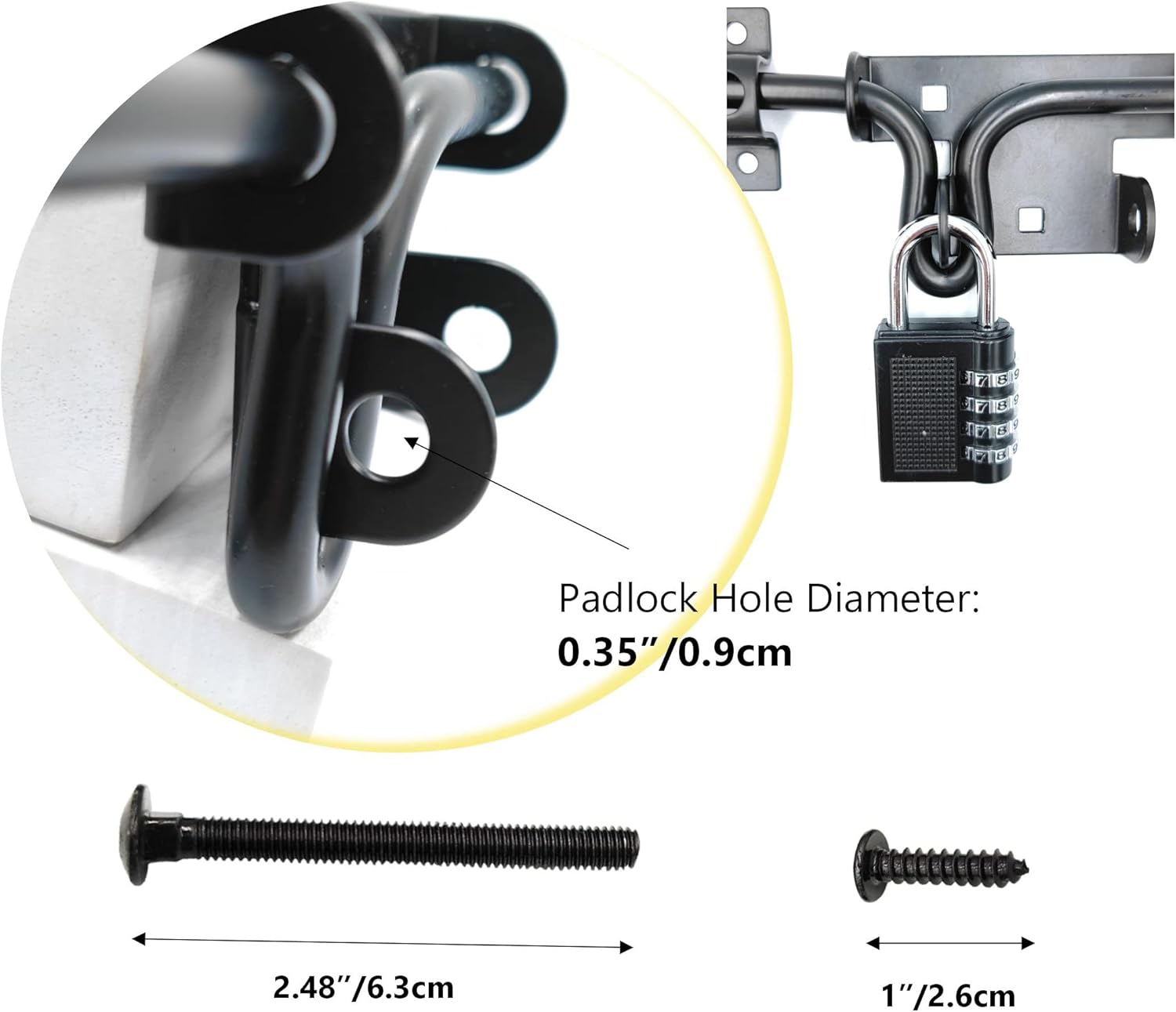 2個 ブラック 高耐久 スライドボルト ゲートラッチ 正方形の南京錠穴付き - 頑丈なハードウェア 厚みのある金属製ドアロック ゲー
