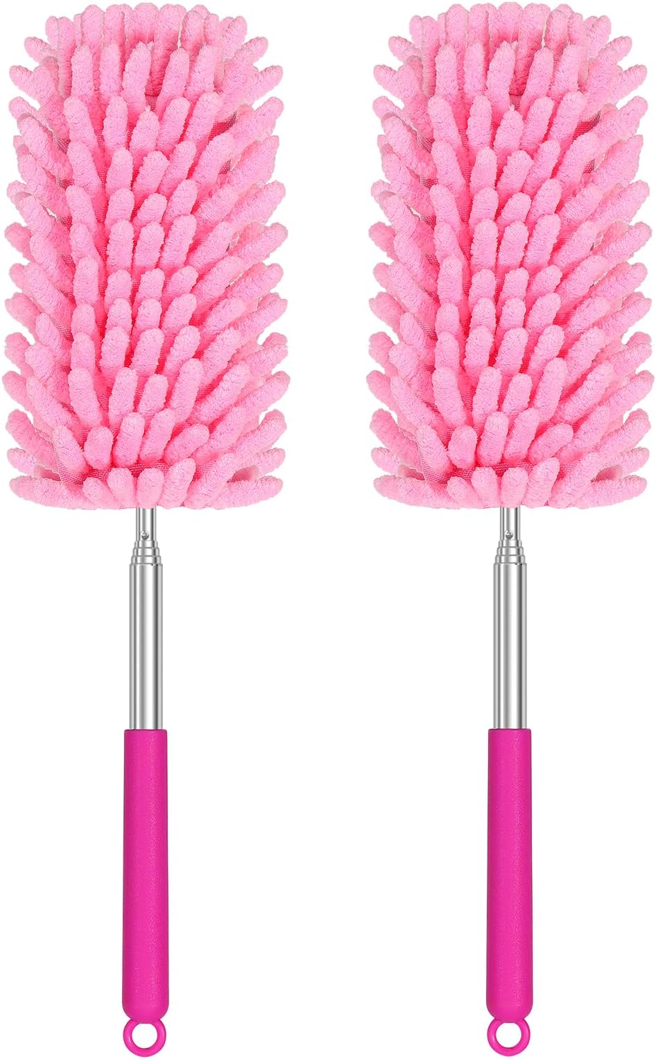 Hand Duster for Cleaning, 360° Bendable Duster with Telescoping Extension Pole, Extendable Washable Mini Dusters for Home, Office, Car, Furniture (2 Pack Pink)