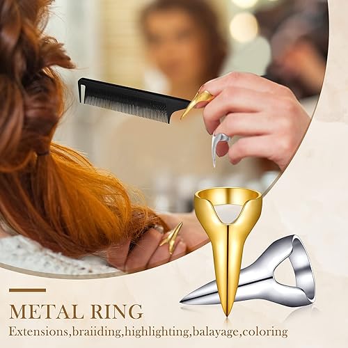 Miniatura 5 de 9 anillos de metal para separar el cabello y herramientas de selección de color meñique, dedo retro para uñas con peine de acero, peines puntiagudos