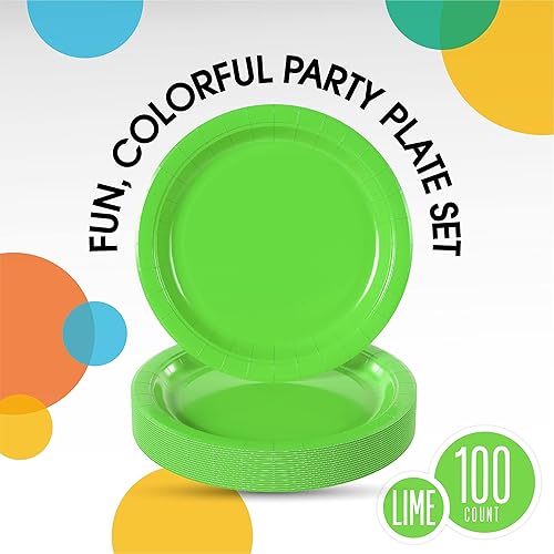 Miniatura 2 de Exquisite Party Solids - Platos desechables de papel verde lima, de 9 pulgadas, platos desechables de color verde lima para fiestas, 100 unidades