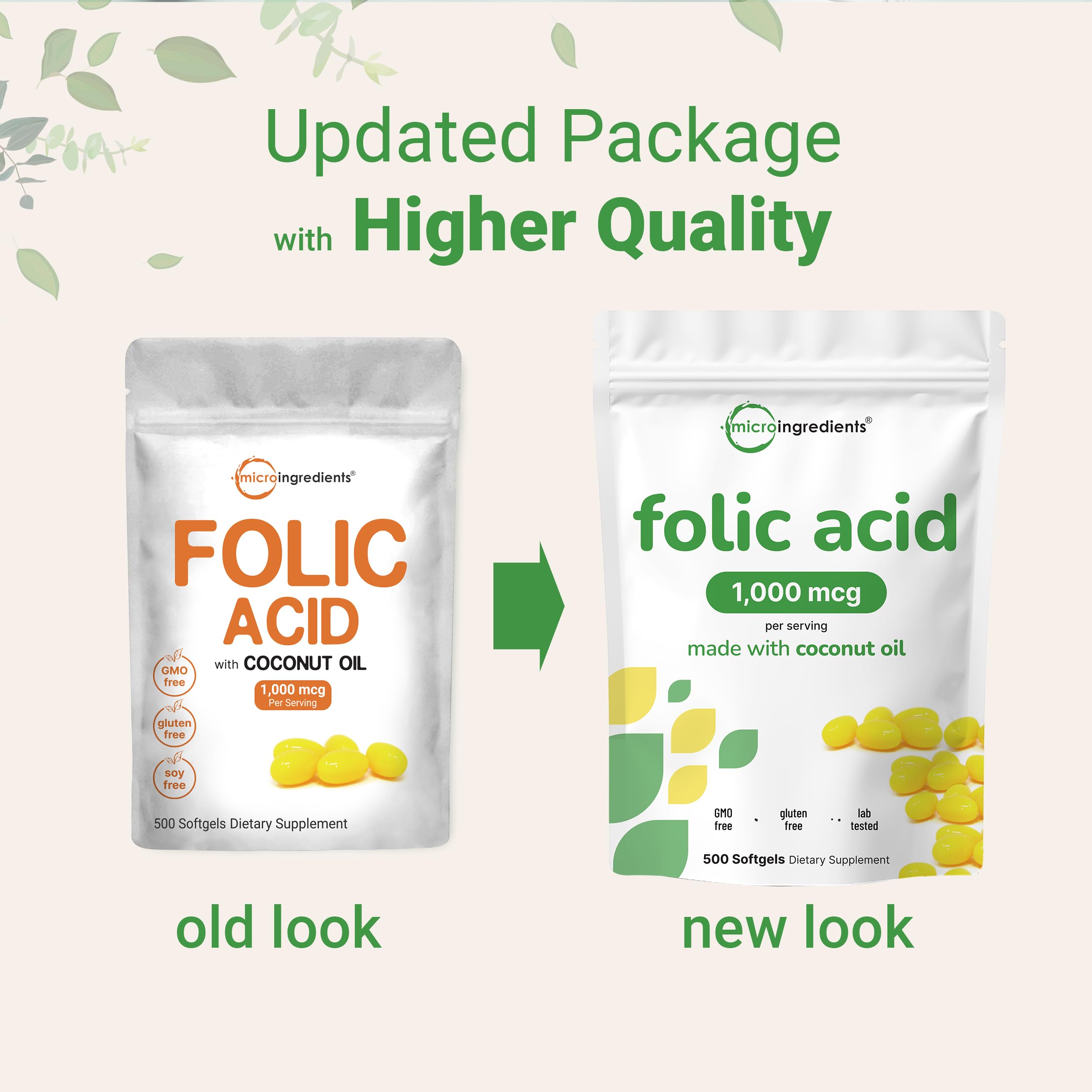 Folic Acid 1,000 mcg, 500 Coconut Oil Softgels (1mg) | Essential Prenatal Vitamins (Vitamin B9) | 1,667 mcg DFE | Third Party Tested, No Artificial Colors or Flavors | Non-GMO, Gluten Free — Amazon image 3