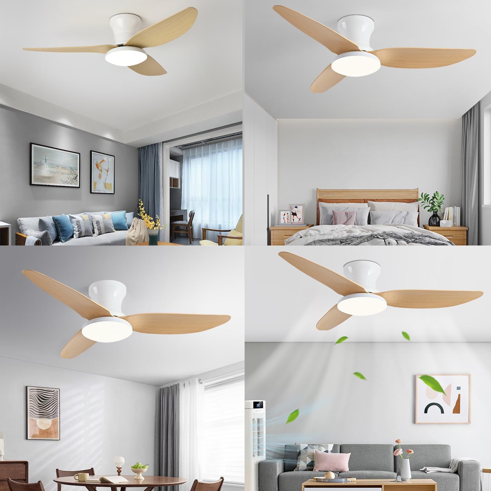 Deckenventilator mit Beleuchtung und Fernbedienung APP-Kontrolle 30W LED Dimmbar 3 Farbtemperatur 107cm 3 Flügel 6 Geschwindigkeiten Timer
