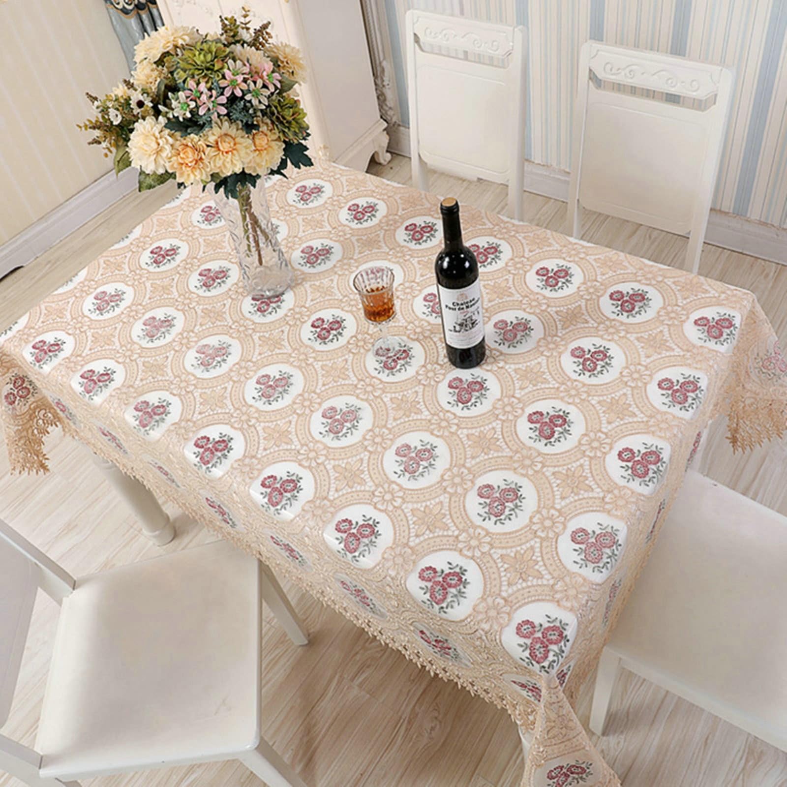 Okrągły obrus beżowy, haftowane kwiaty obrusy poliester 130 cm