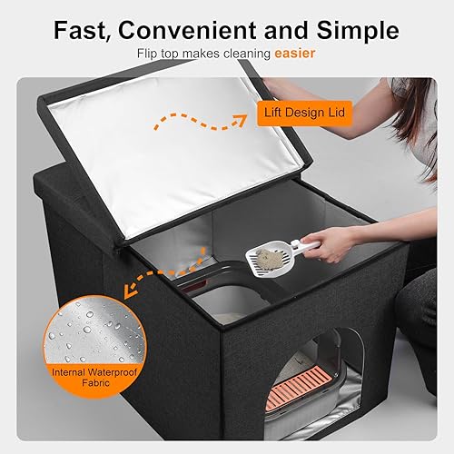 Miniatura 3 de AIPERRO Caja de arena para gatos, diseño de tapa abatible, muebles otomanos a prueba de perros, impermeable en el interior, fácil instalación y