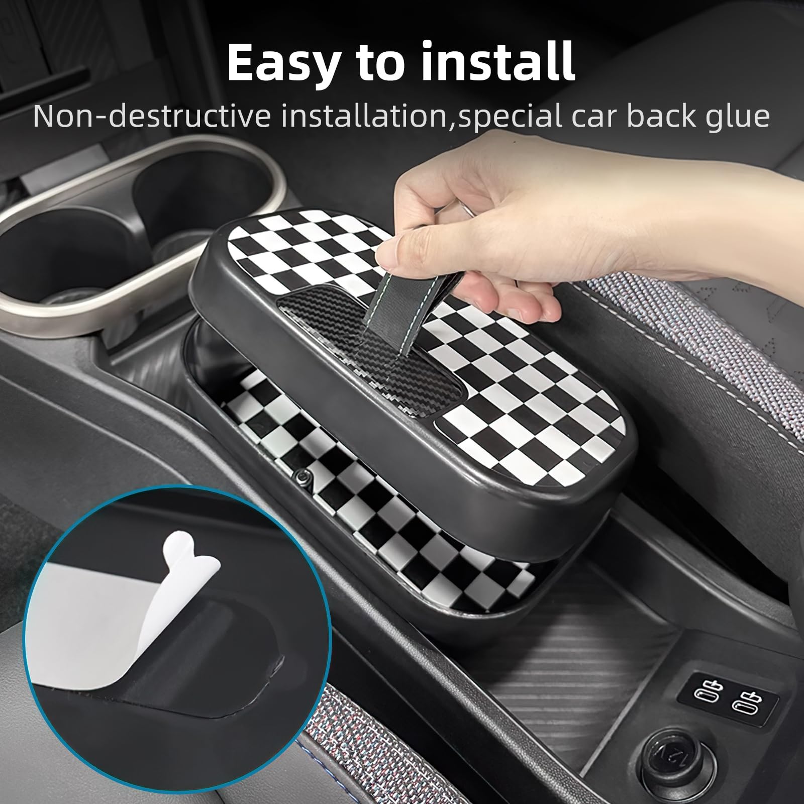 Mittelkonsole Aufbewahrungsbox Armlehne Organizer Tray für Mini Cooper S F65 F66 2024 2025 Automatikgetriebe Zubehör Ablagefach in der Mittelkonsole Mini Zubehör (Schwarz Weiß)