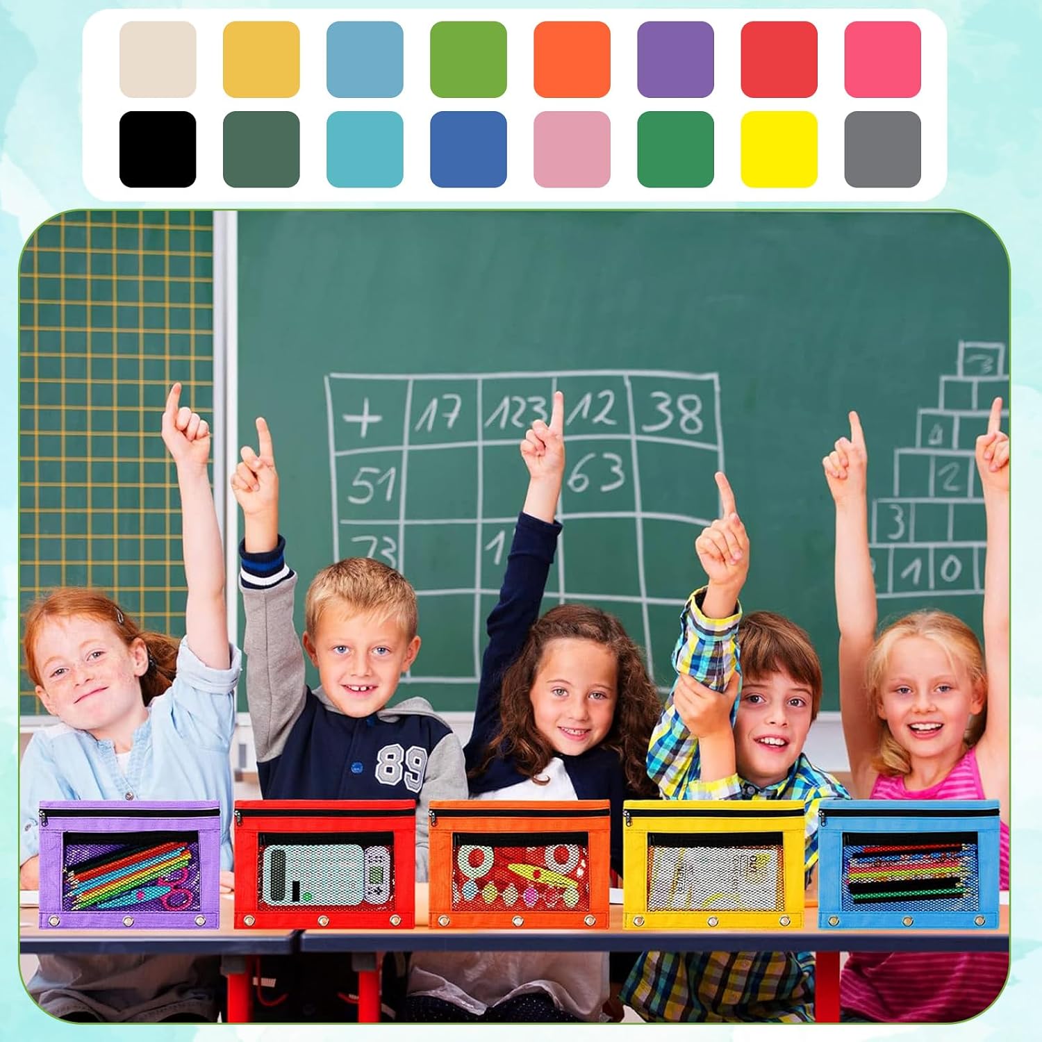 128 Pcs Pencil Pouch for 3 Ring Binder 16 Colors Zippered Pencil Pouch Bags Bulk Binder Pencil Case with Clear Window for Classroom, School, and Office Use