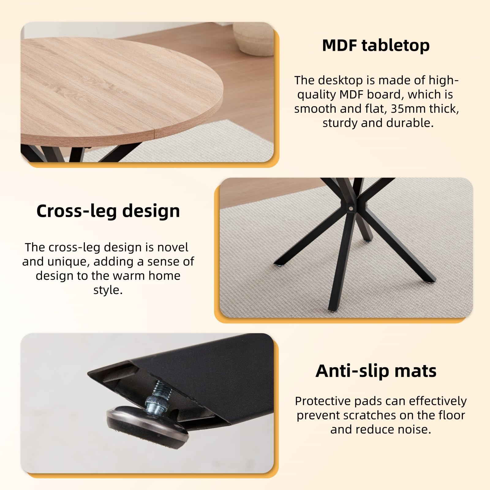 GrandCA HOME Set Tavolo e Sedie, Tavolo Rotondo da 100 cm + 4 Sedie Imbottite, Adatto per 4-6 Persone, (Marrone Chiaro e Grigio Chiaro)
