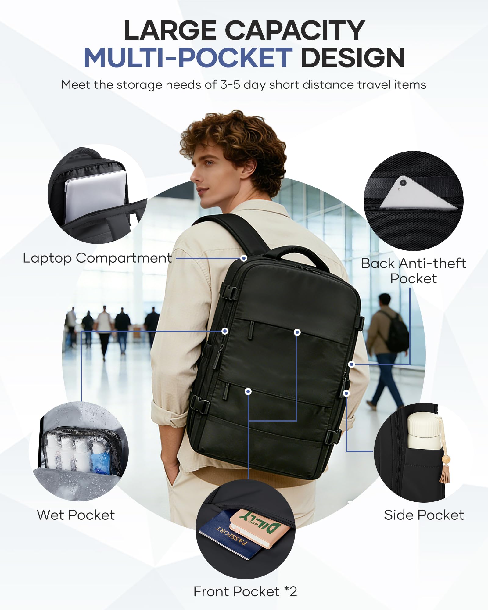 Vakuum Rucksack Handgepäck Airbag Rucksack mit Vakuumpumpe Travel Vacuum Backpack Damen Herren Vacpack Tasche Handgepäck Flugzeug Reiserucksack mit Vakuumsystem, Schwarz