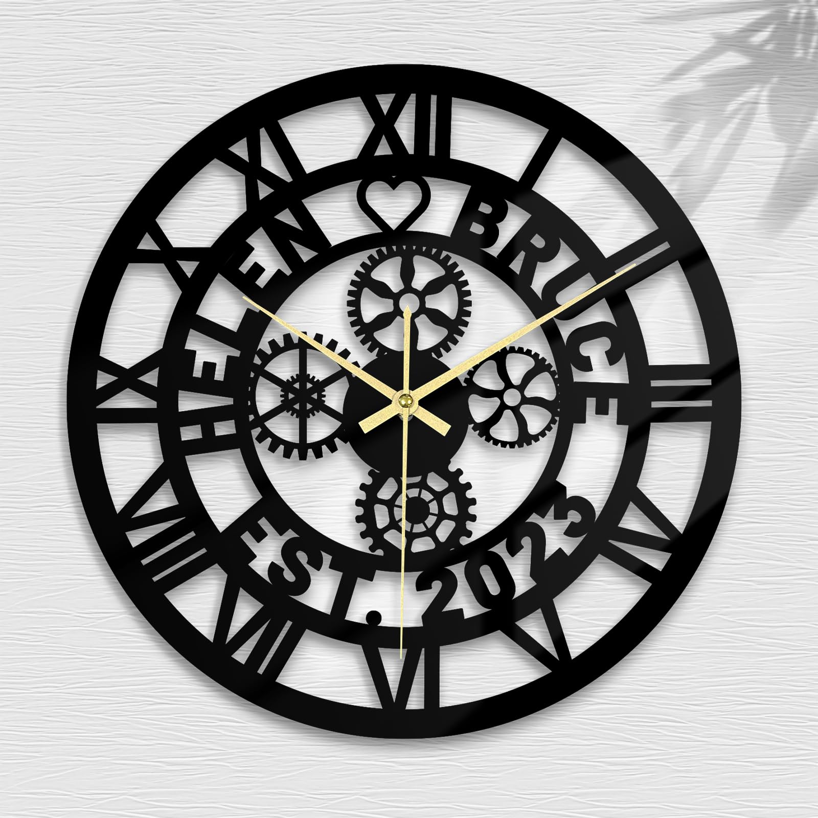 Reloj de Pared Redondo de Nombre personalizado, Reloj de Pared Digital Acrílico Vintage Personalizado la Hogar, Cocina, Dormitorio u Oficina, Regalo de Inauguración de Navidad - Engranajes