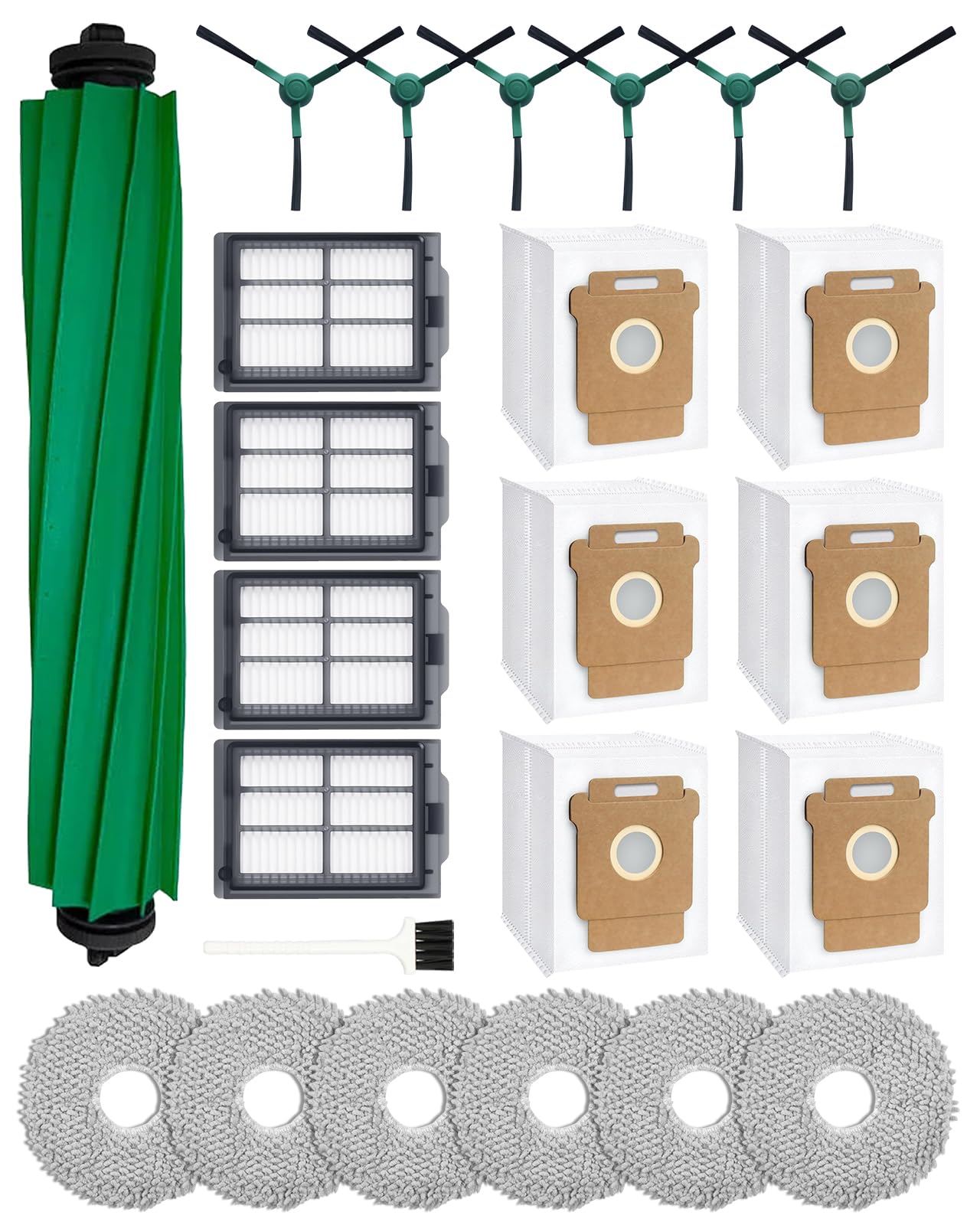 Para iRobot Roomba Plus 405 Combo / 505 Combo / 507 Combo, Serie 400/500, Yivy Kit de 24 Accesorios: 1 Cepillo Principal, 6 Laterales, 4 Filtros, 6 Mopas, 6 Bolsas