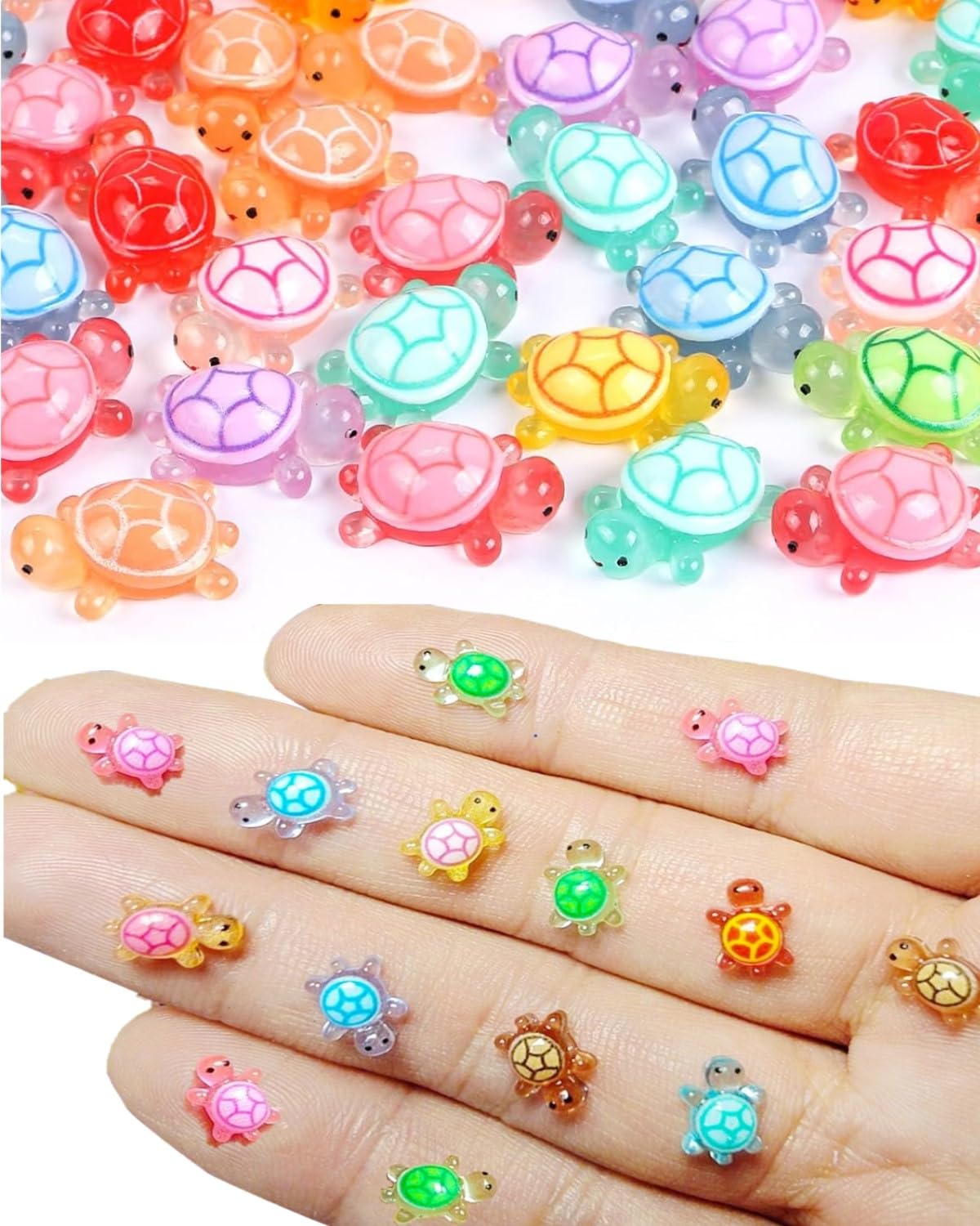 Lstkly A Mini Resin Turtles 100Pcs Luminous Tiny Se Turtles Nimals Figurines Glow In The Dark Turtle Marine Nimals Mini Figures For Birthday Party Garden Diy Quarium Dollhouse Decor(Random Colors)