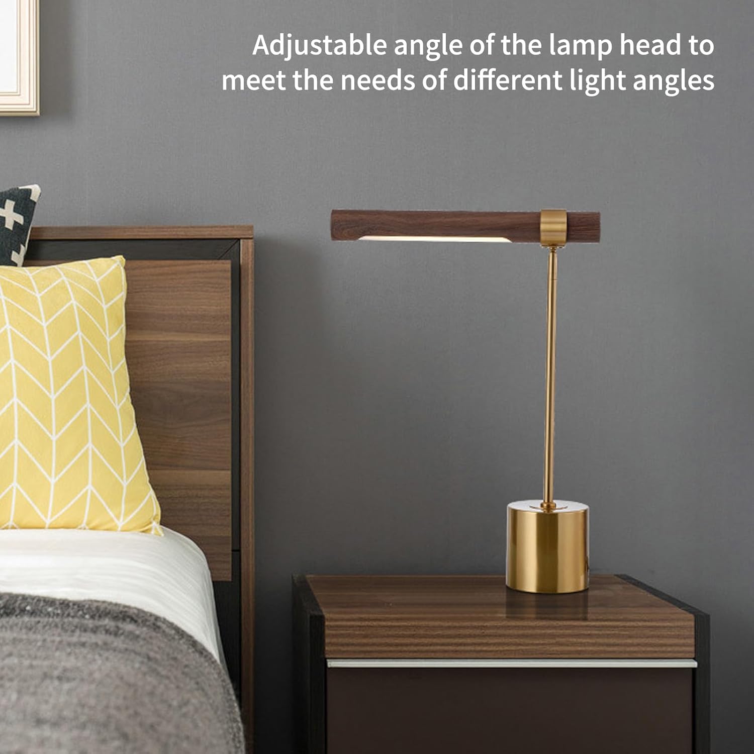 Hyuduo Modern LED Desk Lamp with Wood Grain Base, Adjustable Foldable Light Head & Warm Light for Bedroom, Study, Home Office 110V US Plug