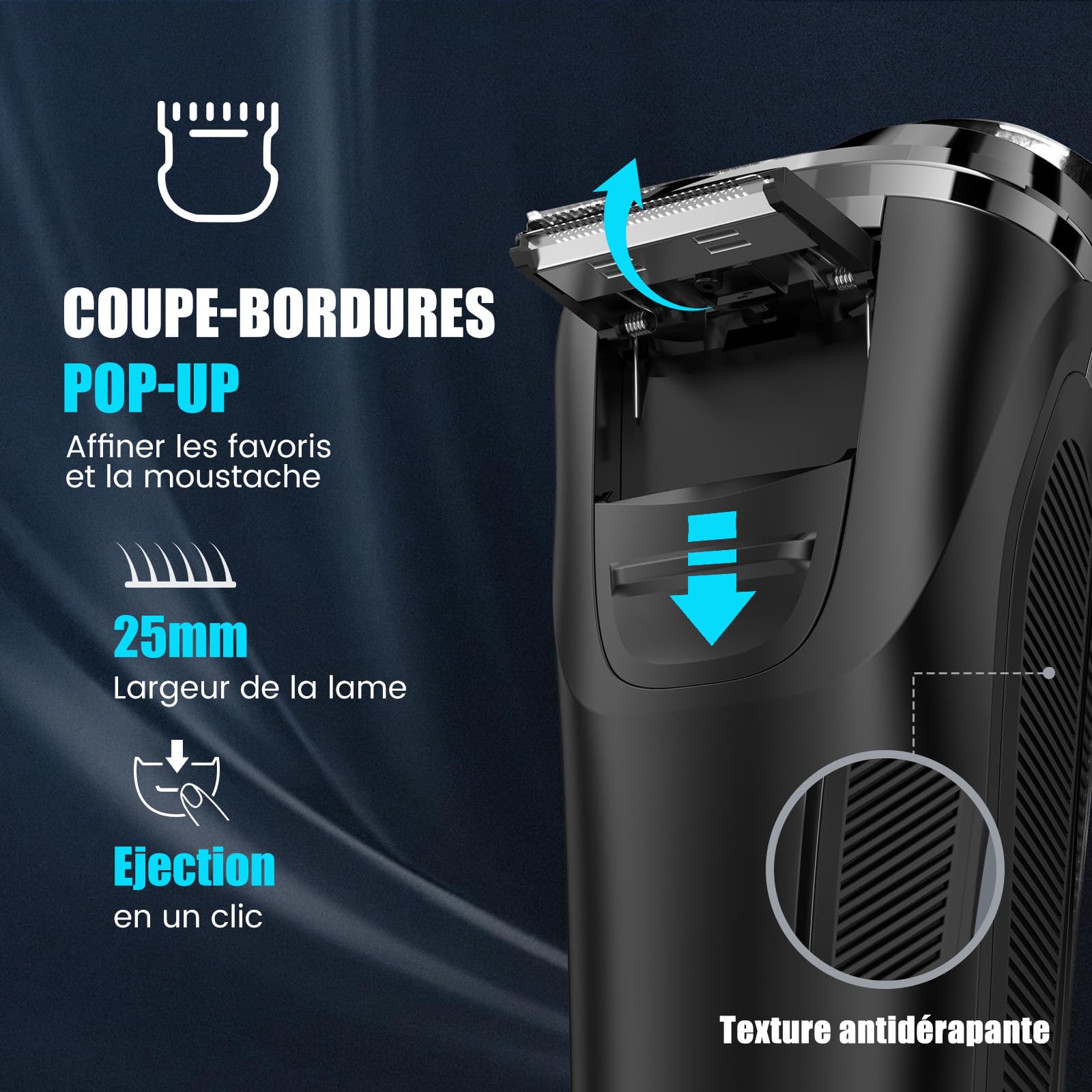 Brightup Rasoir Électrique Homme avec Tête Flottante 4D, Sans Fil LED Rasoirs Barbe Étanche IPX6, Recharge USB-C et Tondeuse Pop-Up, Verrouillage de Voyage