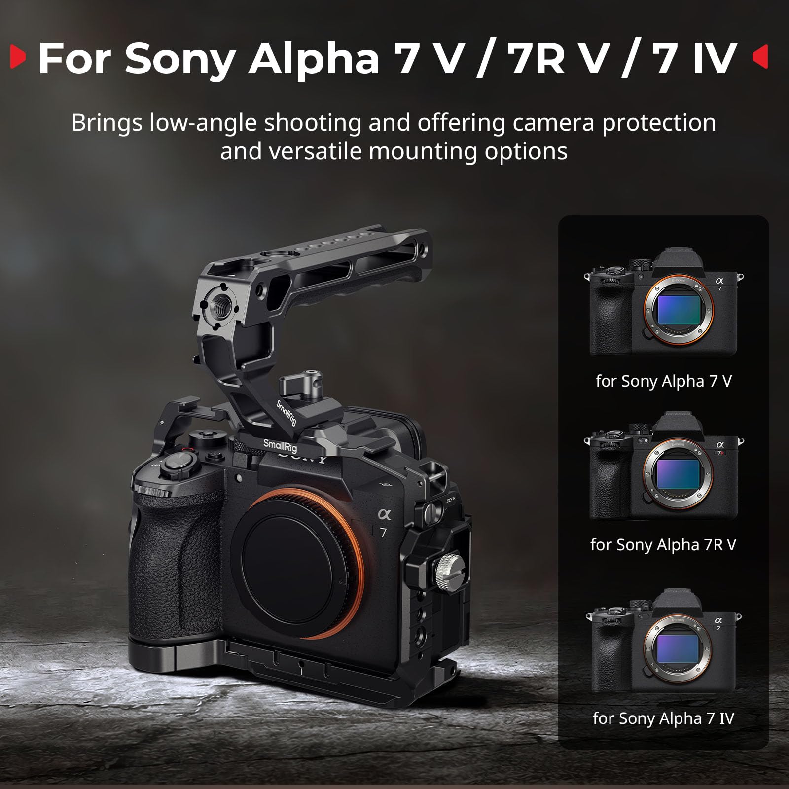 SMALLRIG A7 V / A7R V / A7 IV Kit de Base de Cage pour Sony Alpha 7 V/Alpha 7R V/Alpha 7 IV, avec Plaque de Dégagement Rapide pour Arca, Poignée Supérieure et Serre-Câble pour HDMI Inclus - 6025