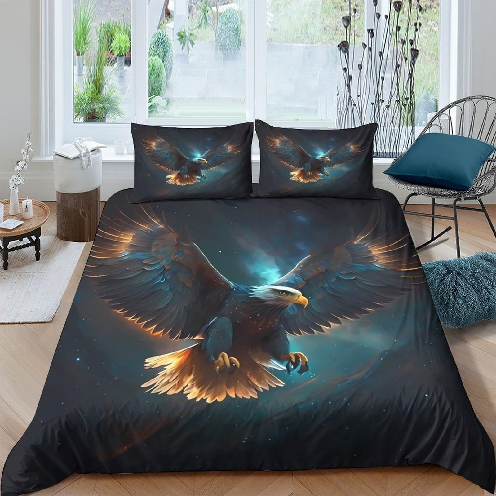 Ctjqhvkz Style-6 3D Printed Majestic Eagle Fitted Sheet Microfiber Soft Black Night Sky Bed Cover For Bedroom Guest Room Decor Single（135X200cm）