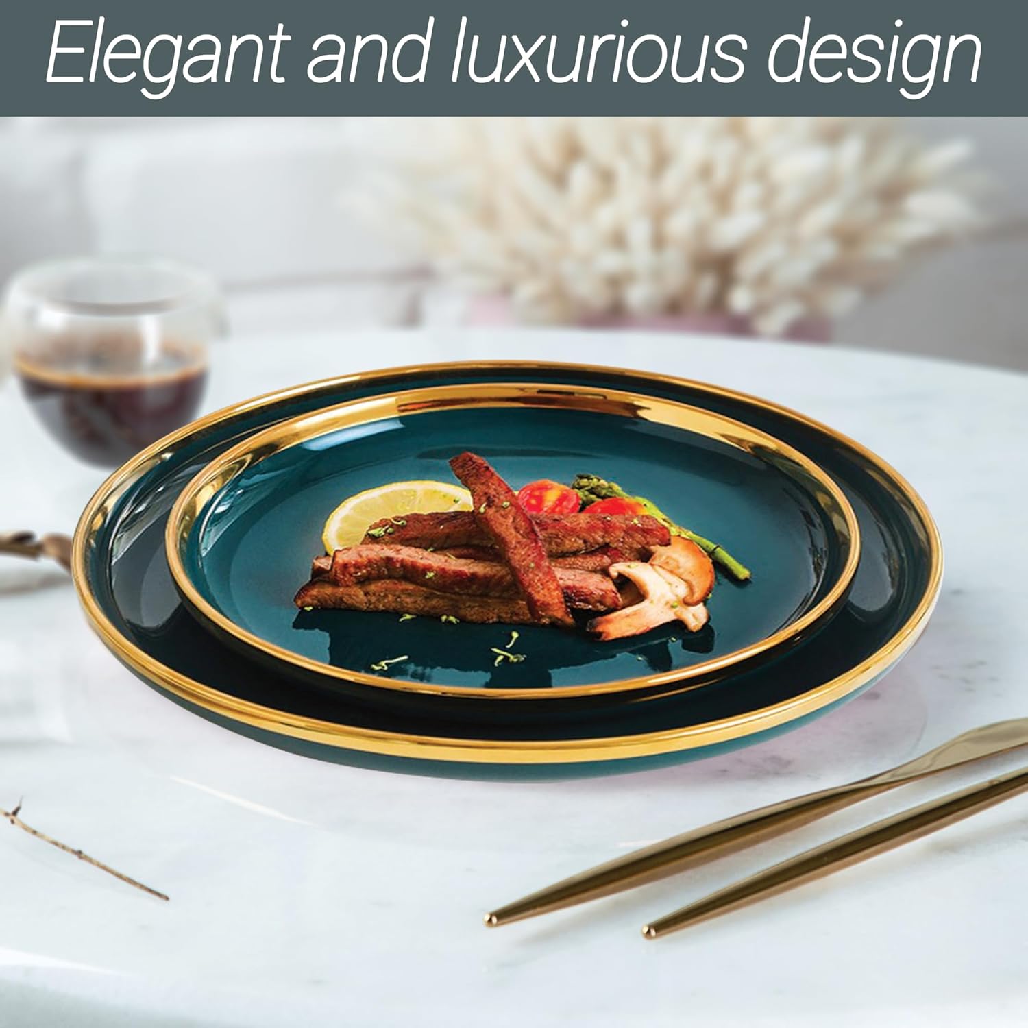 18-Piece Ceramic Dinner Set for 4 People – Elegant Green Tableware with Rice Bowls, Spoons, Soup Bowl, Deep & Shallow Plates, and Saucers – Durable & Stylish