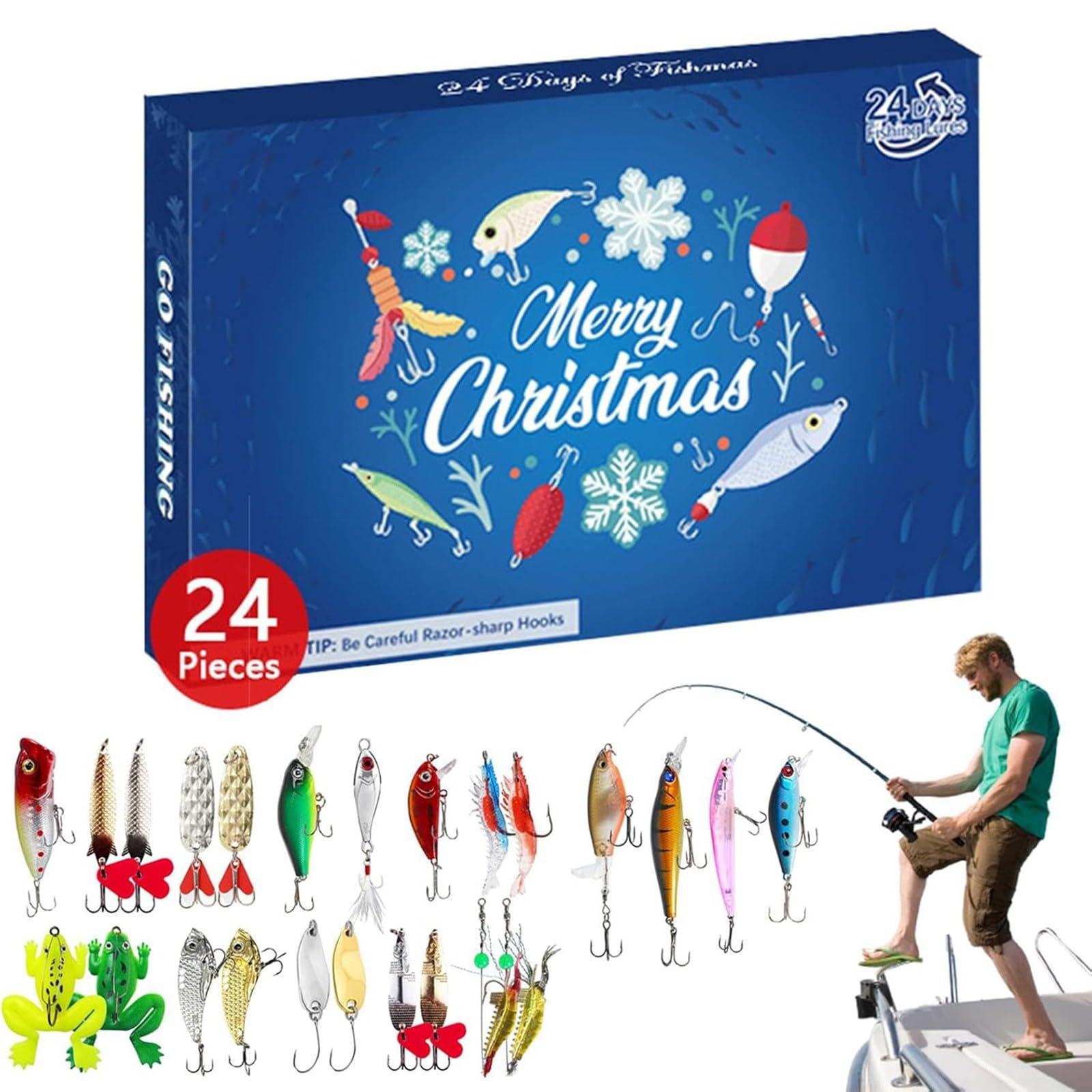 Calendario de Adviento de Navidad 2024 para adultos, hombres, adolescentes y niños, 24 días de Navidad, cuenta regresiva, señuelo de pesca, juego de aparejos de pesca sorpresa de Navidad, regalo para