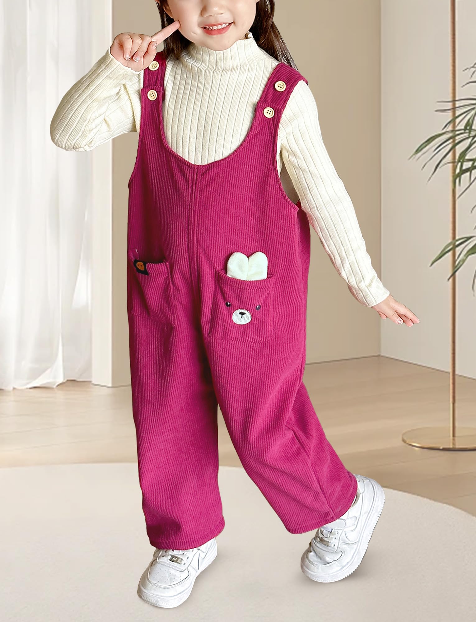 Happy Cherry - Bebé Pantalones de Peto de Pana Niño Niña Overol Pana Invierno con Forro Infantil Mono Vintage Caliente Pantalón de Tirantes con Bolsillos para Primavera Otoño - 6 Meses - 5 Años