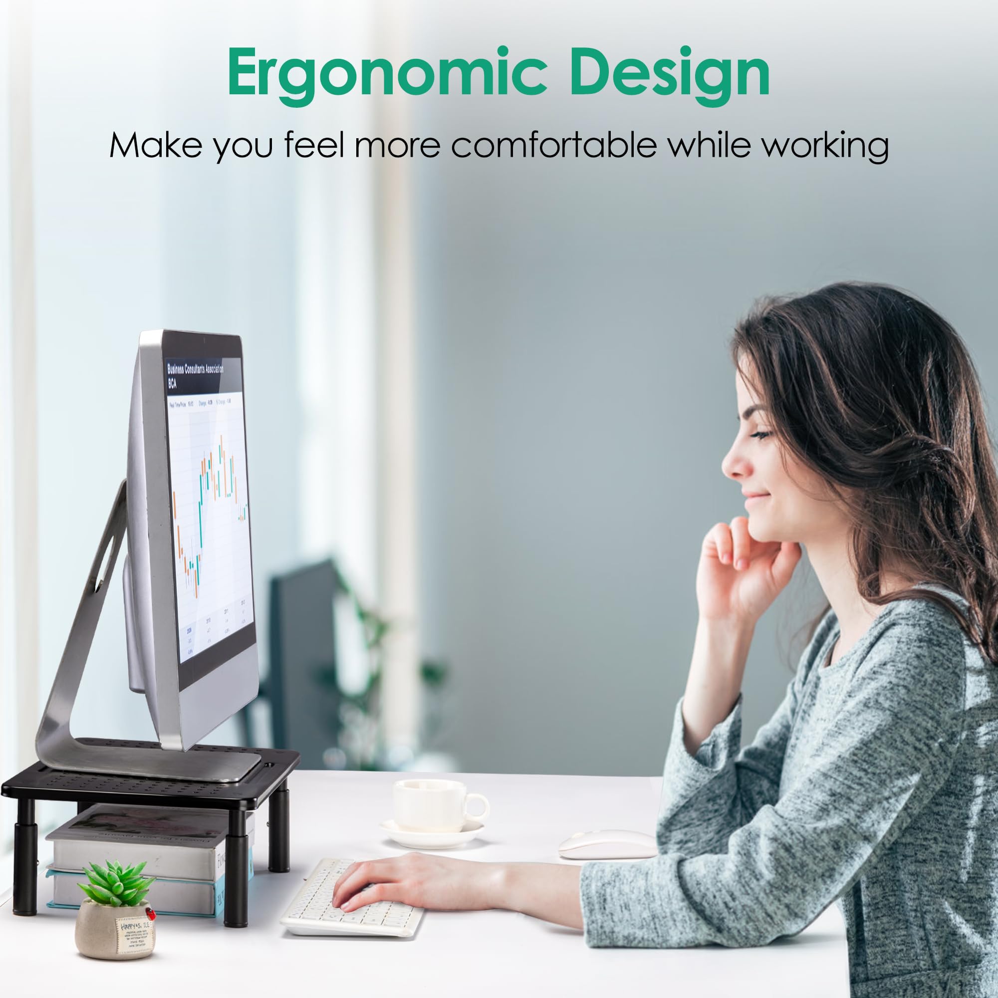 Elevadores de monitor para 2 monitores, soporte de monitor ajustable de 3 alturas con soporte para bolígrafo, elevador de monitor doble para laptop, para oficina, hogar, suministros escolares, 7
