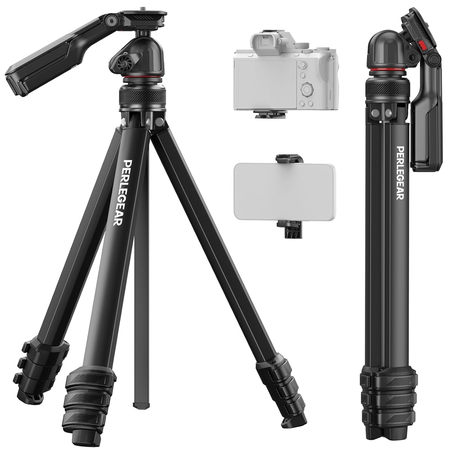 Perlegear Camera Tripod 60 Portable and Height-Adjustable Travel Tripod with 13 2 lbs Max Load Phone Camera Stand